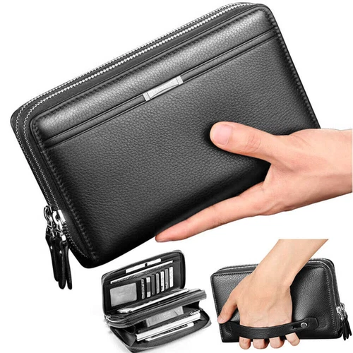 Herren Handtasche Leder Handgelenktasche Große RFID Schutz Brieftasche Geldbörse - Bild 5 von 16