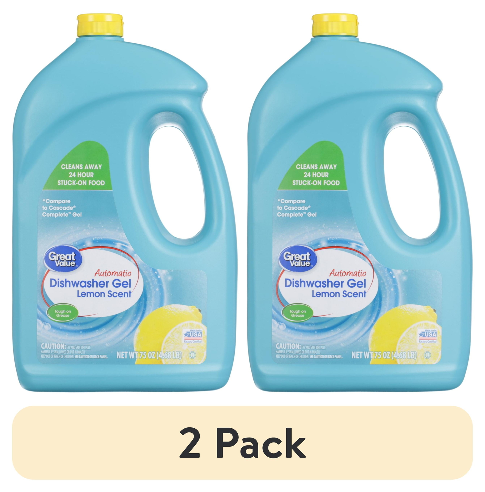 2-Pack Great Value Lemon Scent Dishwasher Gel, 75 oz Each