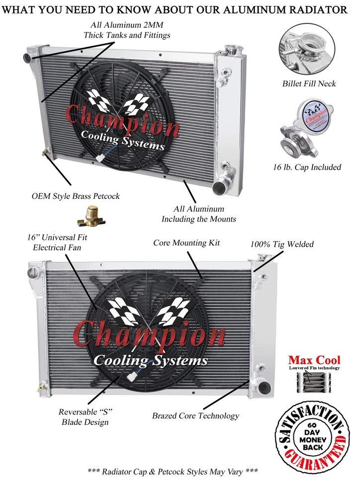 Ventilador de radiador de 3 filas AR Champion 26", 16" para camioneta Chevrolet serie C/K 1967-1972 Foto 3 de 4