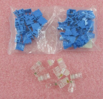 RJ45 CAT 5 Patch Cord Boot Blue 25PK Part# 7881 Plus 11x Cable End Connectors