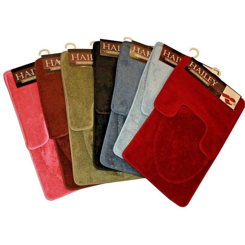 Hailey 3 Piece Bath Rug Set, Bath Mat, Contour Rug, Lid eBay