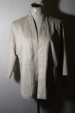 JOAN VASS Beige Tan Faux Leather Wrap Jacket Size S NWOT