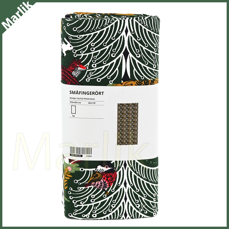 Ткань IKEA SMAFINGERORT предварительно нарезанная, зеленый лес дикая волшебная фантазия 59x118», НОВАЯ - Изображение 2 из 4