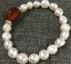 VALENTINO Bracciale 9 10mm bianco perle coltivate Akoya e gemme ovali agata rossa 12x16mm 7 5''