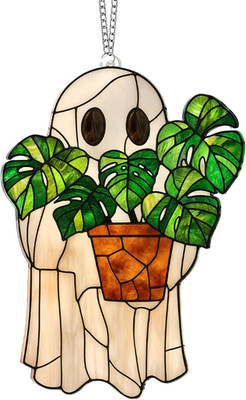 Halloween Faux Stained Glass Ghost Ornaments Acrylic, Halloween Decor Cute Sunca