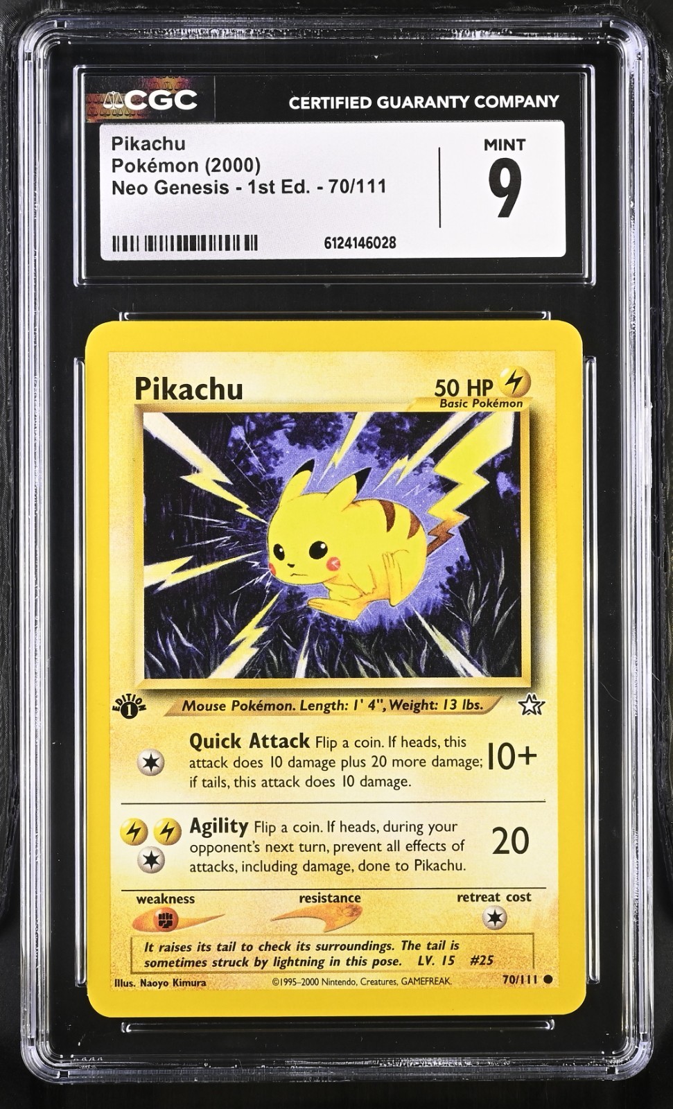 2000 Pokemon CGC 9 1st Edition Pikachu - 70/111 Neo Genesis MINT