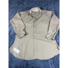 Creighton Shirt Co Mens Vintage Military Style Khaki Tan Work Shirt Made in USA