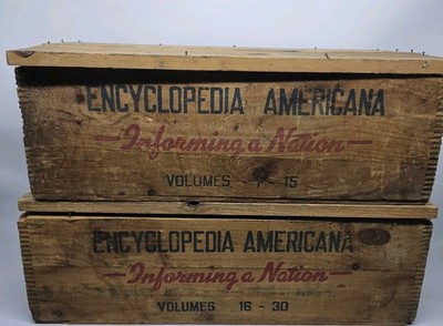 Encyclopedia Americana Shipping Wooden Wood Crate Box Dovetail Vintage 1-30 1950