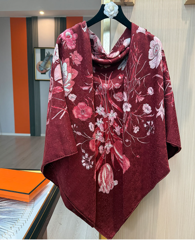 70% Cashmere 30% Silk Scarf Neckerchief 53'' pistil Print Shawl Bandana Wrap new