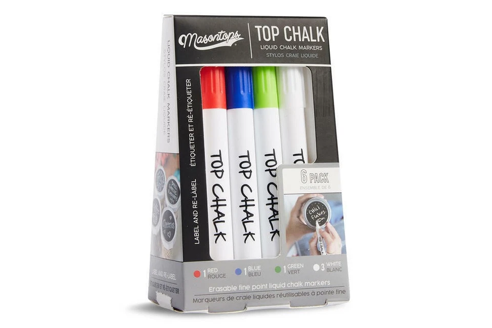 Marcadores de tiza líquida Masontops Top 6 piezas 3 blancos, 1 rojo, 1 azul, 1 verde Foto 2 de 4