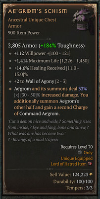   DIABLO 4 SEASON 13   Ae'Grom's Schism   Ancestral Unique Chest Armor