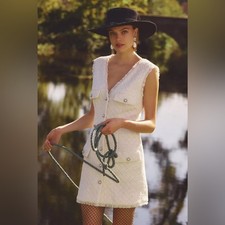 BHLDN Ella V-Neck Pearl Tweed Mini Dress