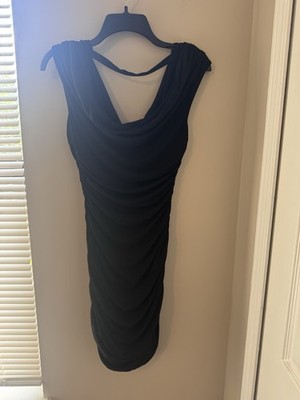 Express Black Cowl Neck Ruched Bodycon Mini Dress Strappy Back Size S