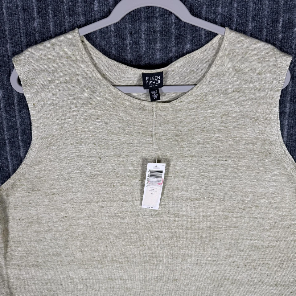 Eileen Fisher Sweater Vest Womens 2X Beige 100% Linen Sleeveless Crew Neck Knit - Image 2 of 4