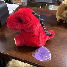 Retired Swibco Puffkins Drake Red Dinosaur 5  Plush Beanie Used with Tags 6631