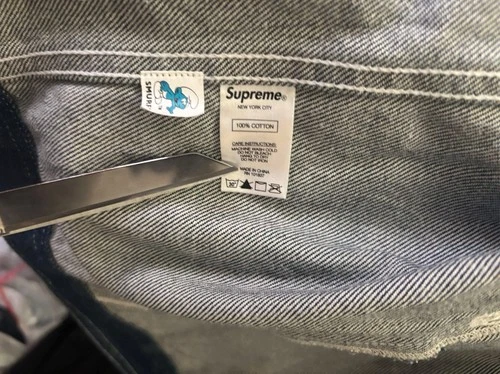 Supreme Smurfs Logo Blue Cotton Denim Jacket Men's L Button Front Pockets image 4