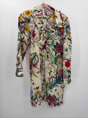 Pre-Owned Gucci Ivory Size 44 Floral Button Down Knee Length Long Sleeve Dress