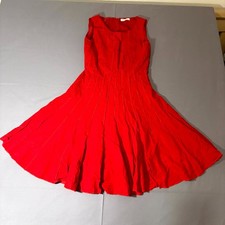 Calvin Klein Fit & Flare Dress Womens Red Lined Textured Round Neck Back Zip