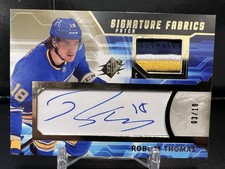 Robert Thomas 2021-22 Upper Deck SPx Signature Fabrics Patch Auto Gold /10 Blues