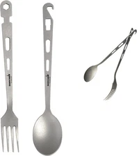 Titanium Fork Spoon Knife Set - Camping Tongs | Ultralight Backpacking Utensils,