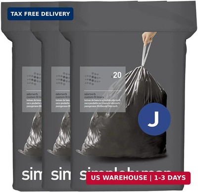 simplehuman Code J 60 Count, Genuine Odorsorb Custom Fit Liners, Drawstring Odor