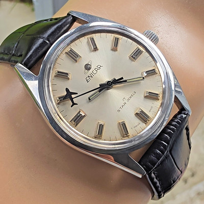 Vintage ENICAR men's manual wind watch Airplane second hand swiss 1970s