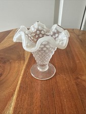 Fenton French Opalescent Glass Hobnail Small Fluted Cone Trumpet Vase 3 3/4"