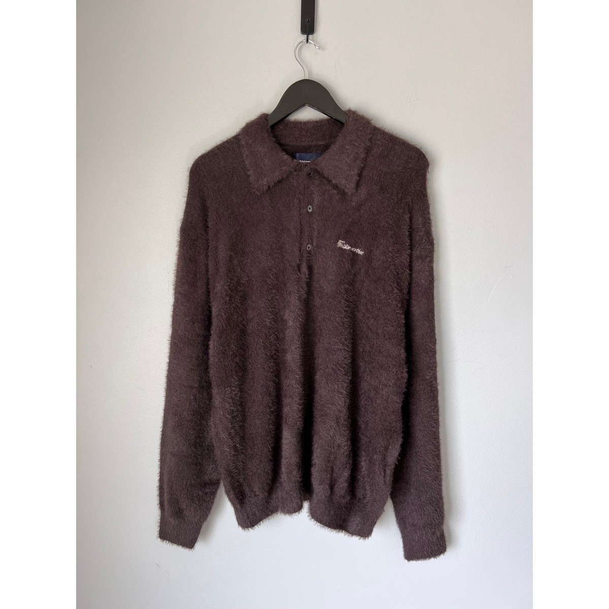Thisisneverthat SCT Logo Shaggy Knit Polo - Size XL - Brown - NEW 