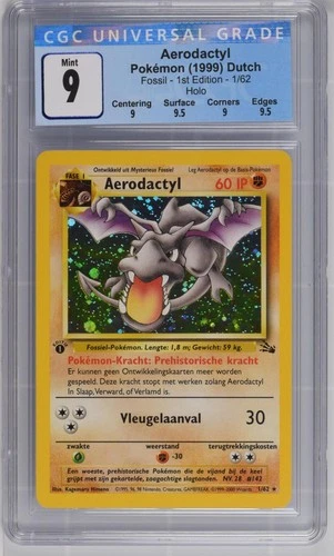Aerodactyl Holo Fossil Dutch - 1st Edition 1/62 NM CGC 9 8022