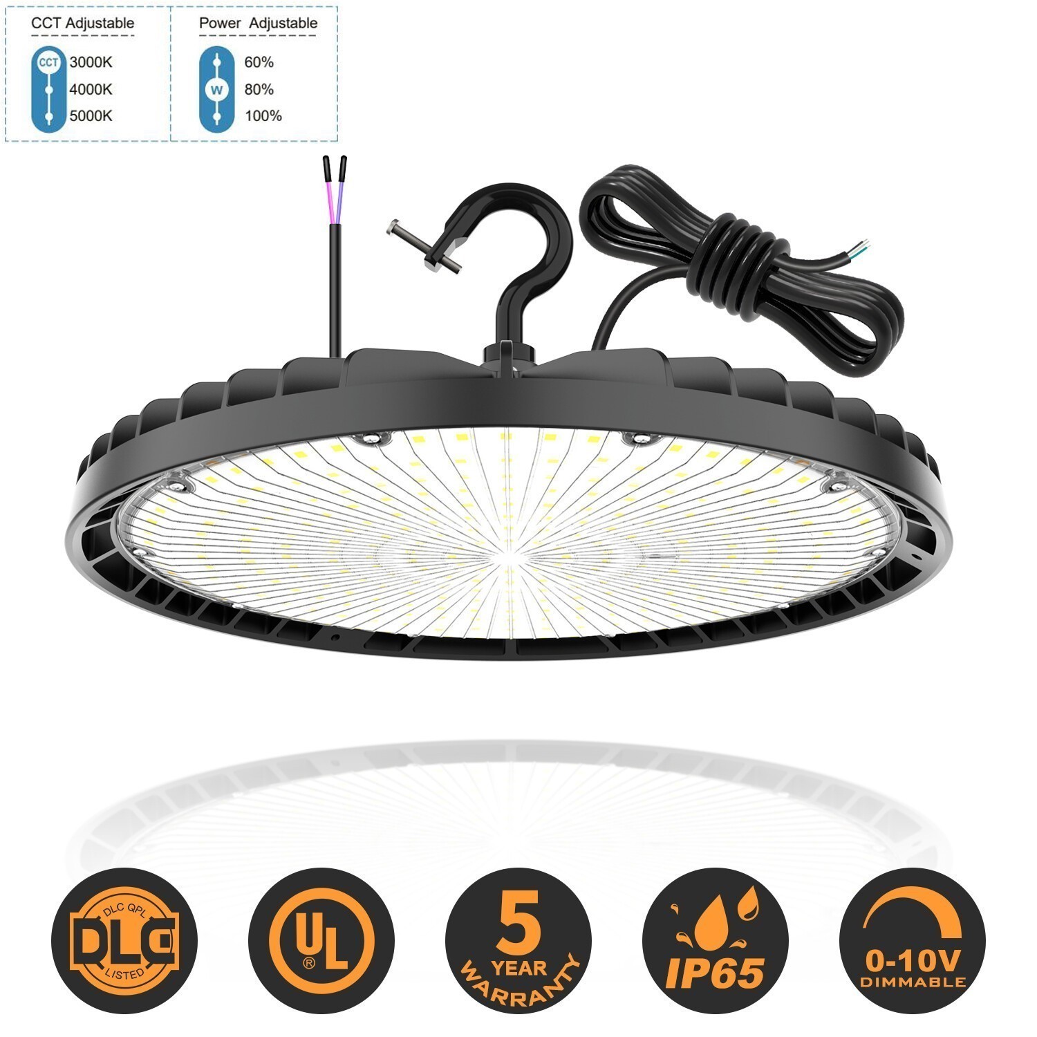 150W UFO LED High Bay light Commercial Warehouse Garage Lamp Adjustable 3K/4K/5K