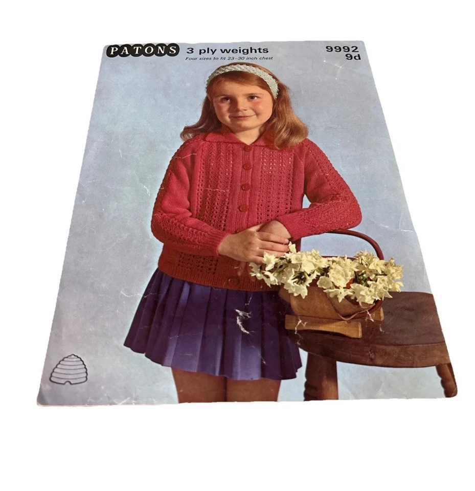 Vintage Patons Girls Cardigan Knitting Pattern 9992. Used Old Stock - Damages - Image 2 of 4