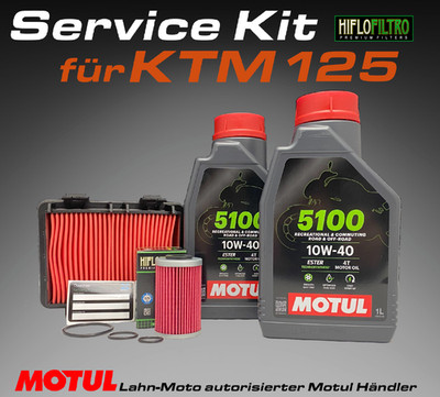 Service Kit passt f. KTM Duke 125 2017-2022 Motul 10W40+Ölfilter Luftfilter
