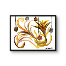 Bells Minimalist Expressionism  14X11 Signed Colorful Original Art Home Decor