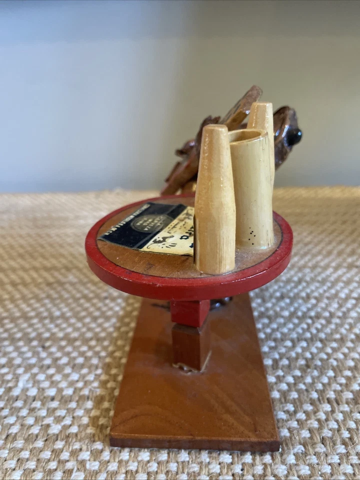 VINTAGE TAXIDERMY FROG 4" PLAYING GUITAR CORONA BAR PEN-TOOTHPICK HOLDER PICS - Image 3 of 4