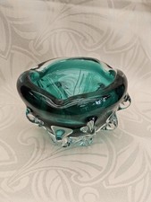 Vintage Aschenbecher Schale Glas Murano-Art Gr&uuml;n & Klar  MCM Mid Century Modern