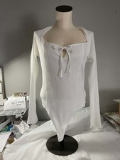NEW American Eagle AERIE Women's Sz L Long Sleeve Ribbed Keyhole Bodysuit White