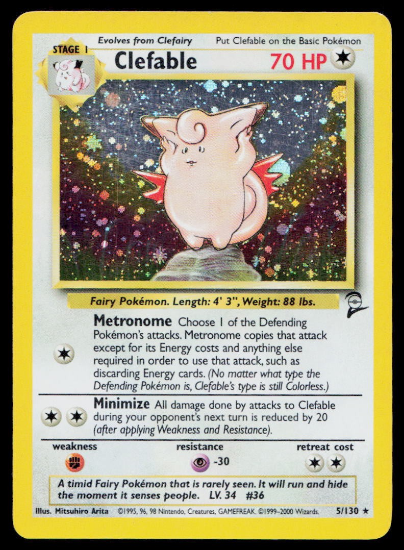 Clefable 5/130 Holo Rare Base Set 2 Pokemon MP