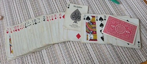 1910s VintageBlue Ribbon Vintage Playing Cards 52 Red Back, No Box, Used - Picture 1 of 3