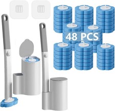 2 Pack Disposable Toilet Brush and Holder Set,Extended Handle with 48 Cleaner