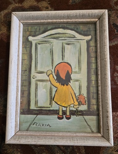 Vtg MCM FLAVIA Print Girl W Flowers Knocking On Door 8 X 6 - Picture 1 of 2