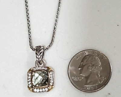 Signed RL Sterling 925 14k Gold Tourmaline Diamonds Pendant Necklace- 17''