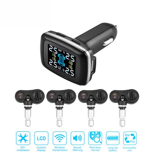 Car Auto Wireless TPMS Tyre Pressure Monitoring LCD Alarm System With 4 Sensors