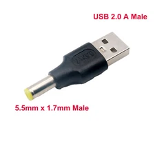 USB 2.0 Type A Male To DC 5.5mm x 1.7mm Plug DC Power Supply Adapter Connector