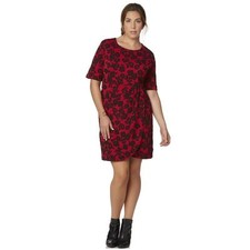 Simply Emma Women's Plus Wrap-Effect Dress Red & Black Floral Print 1X or 2X NWT