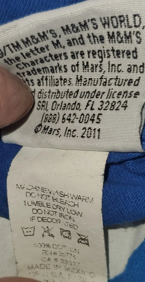 Camiseta M&M's 2011 Adulto Azul Pequeña 2 XL Chocolate Caramelos Gráfico Camiseta Algodón Foto 3 de 3