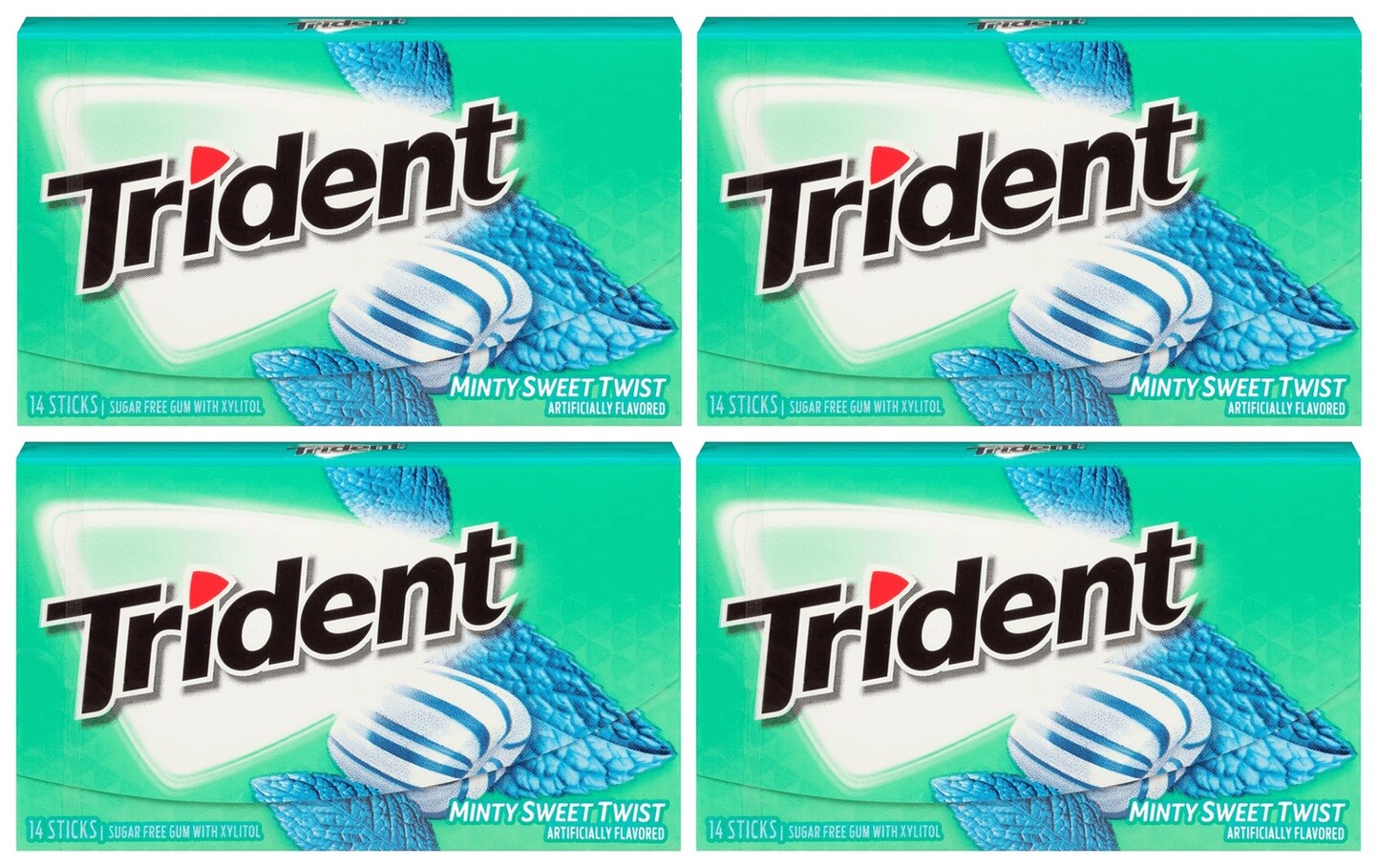 4x Trident Menta Dulce Giro Sabor sin Azúcar Goma con Xilitol Dulces Americanos