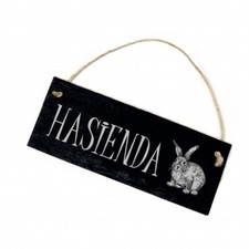 Hasen Schild aus Schiefer graviert - Hasienda - Kaninchen Stall T&uuml;rschild 22x8cm
