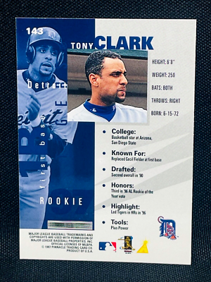 1997 Pinnacle Inside Baseball - TONY CLARK RC #143 - ROOKIE
