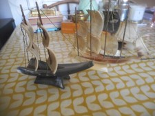 Two antique horn sailing boats, full sail, 9" & 7". Great.