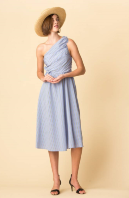 A.L.C CABRERA STRIPE ONE SHOULDER GATHERED WAIST LIGHT BLUE DRESS sz 0 |  eBay
